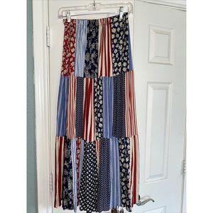 Lucia Lukken Broomskirts  Maxi Skirt  Elastic Waist  Red Blue Patchwork Peasant